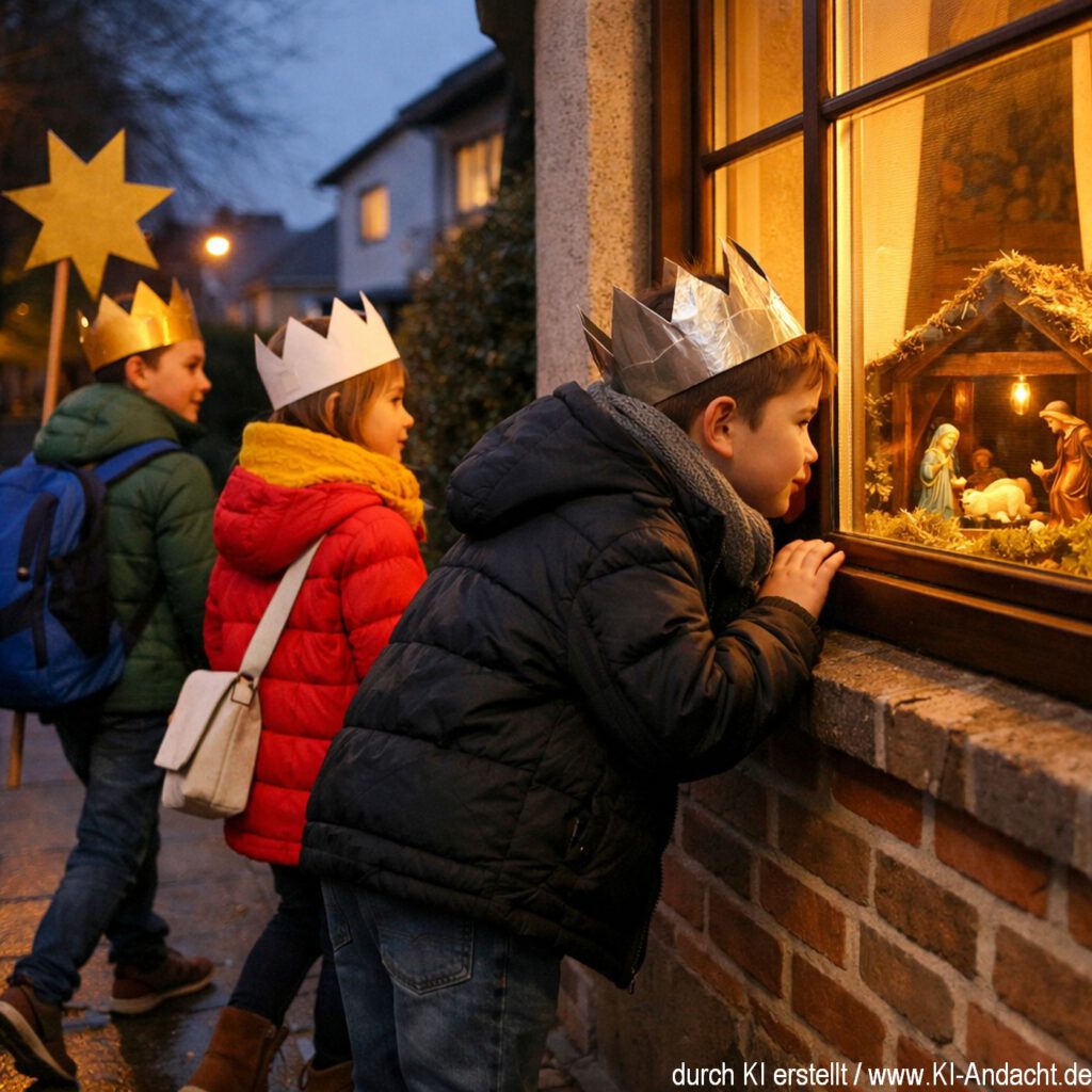 Sternsinger im Wohngebiet, Sora, prompted by ChatGPT