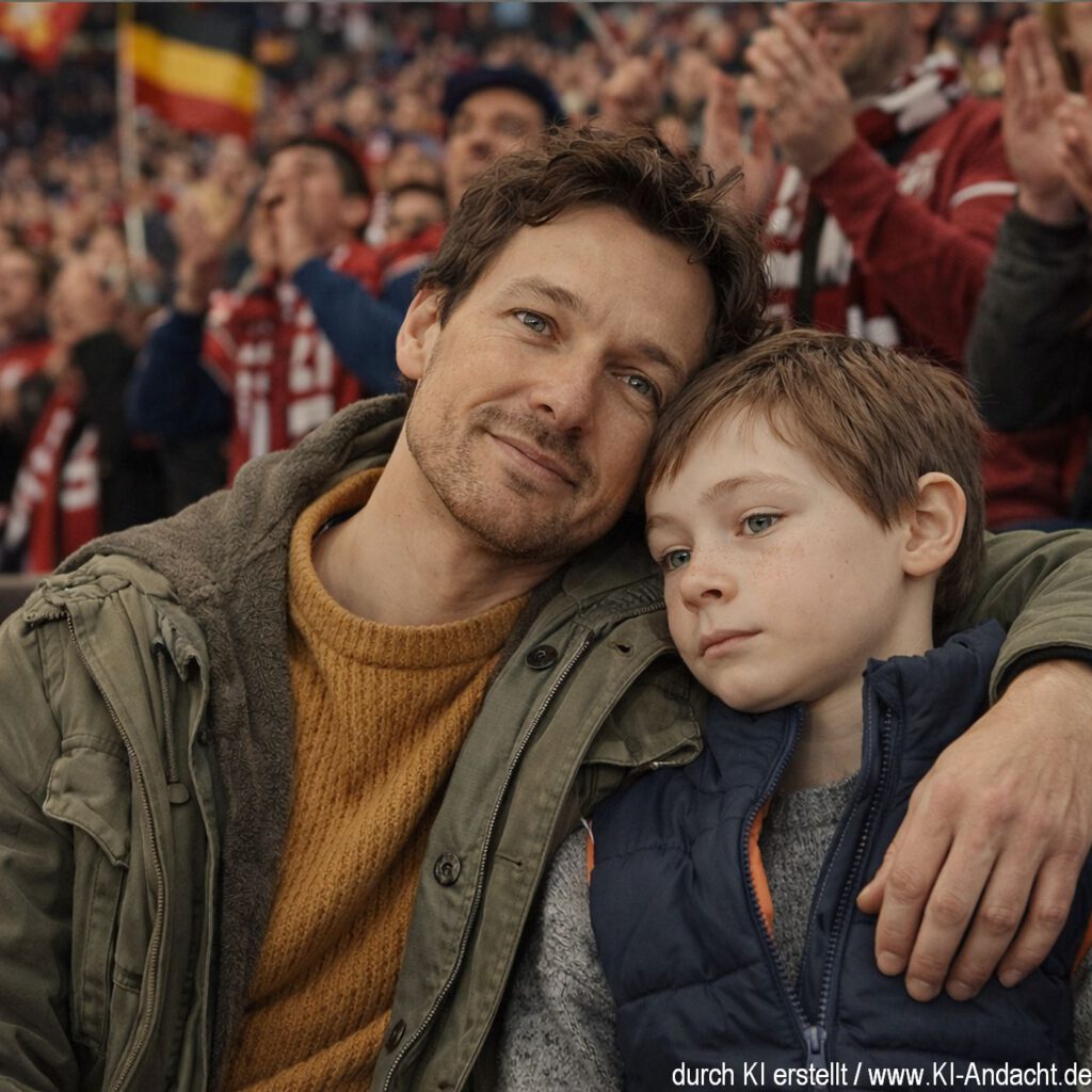 Vater und Sohn im Stadion, Sora, prompted by ChatGPT