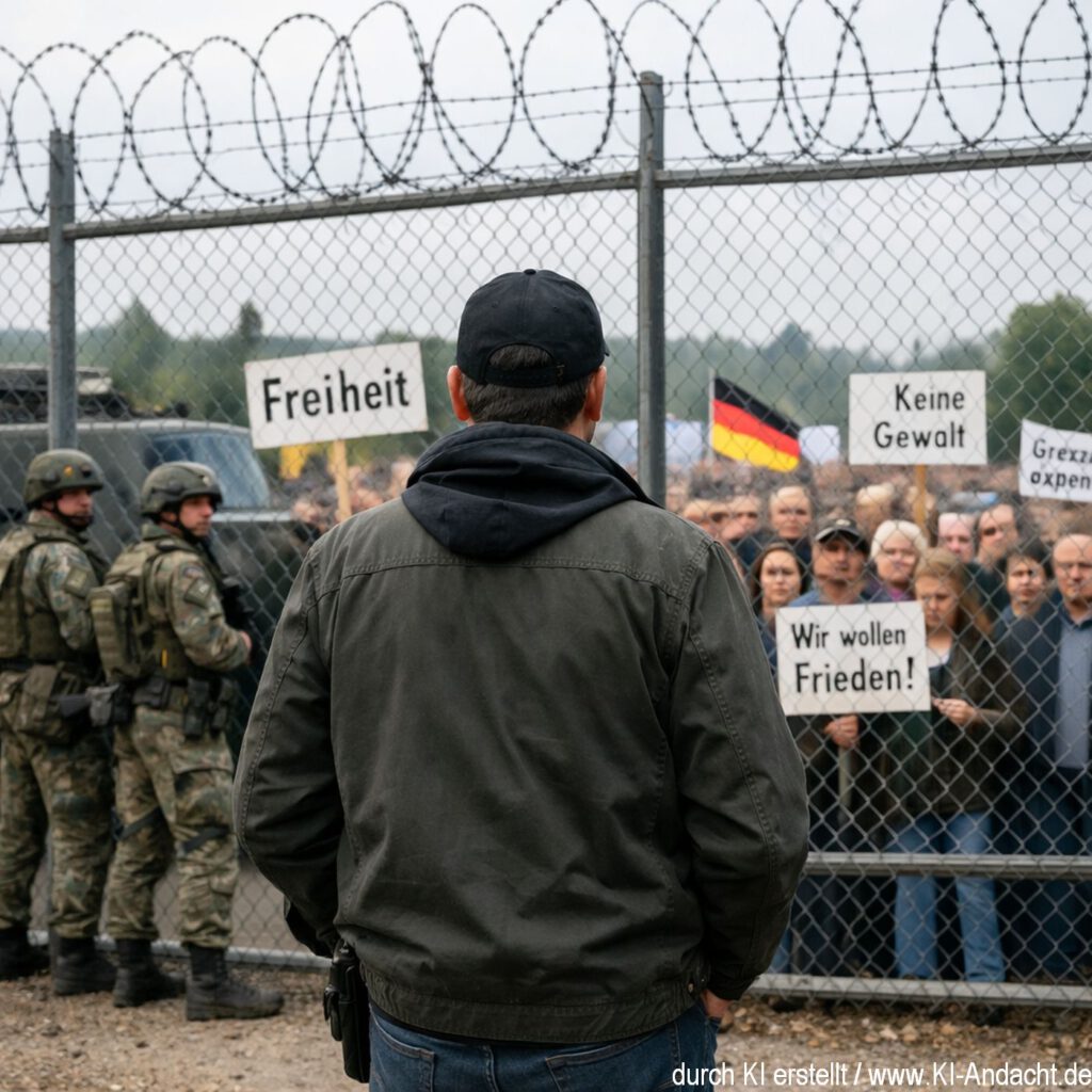 Mann am Grenzzaun, Sora, prompted by ChatGPT