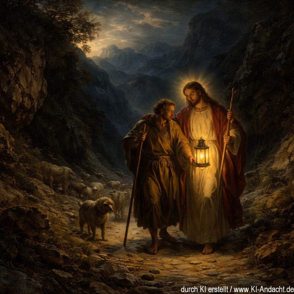 Der Hirte führt den Wanderer, Sora, prompted by ChatGPT
