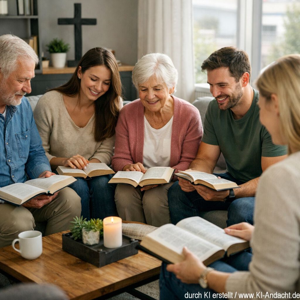 Bibelkreis in einer Wohnung, Sora, prompted by ChatGPT