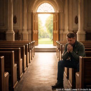 Gebet in einer offenen Kirche, Sora, prompted by ChatGPT