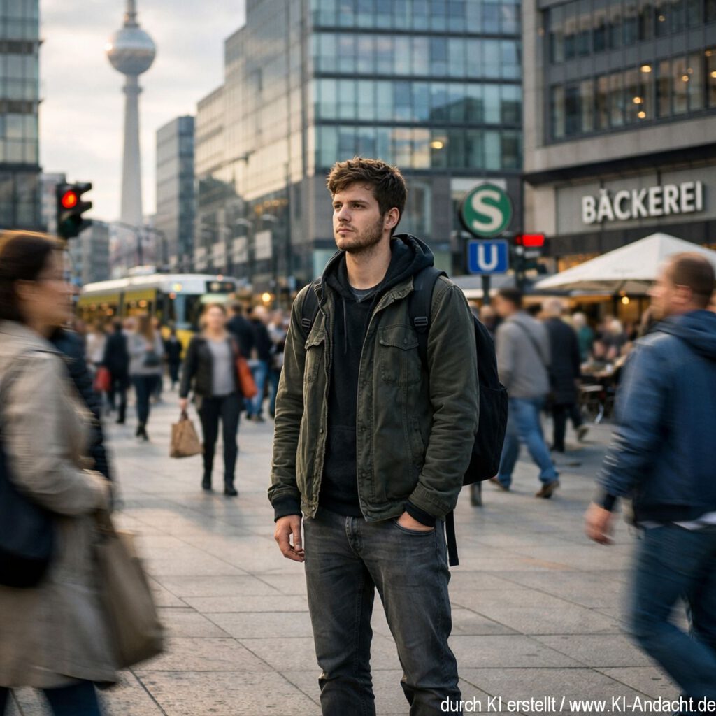 Verloren in der Menge, Sora, prompted by ChatGPT