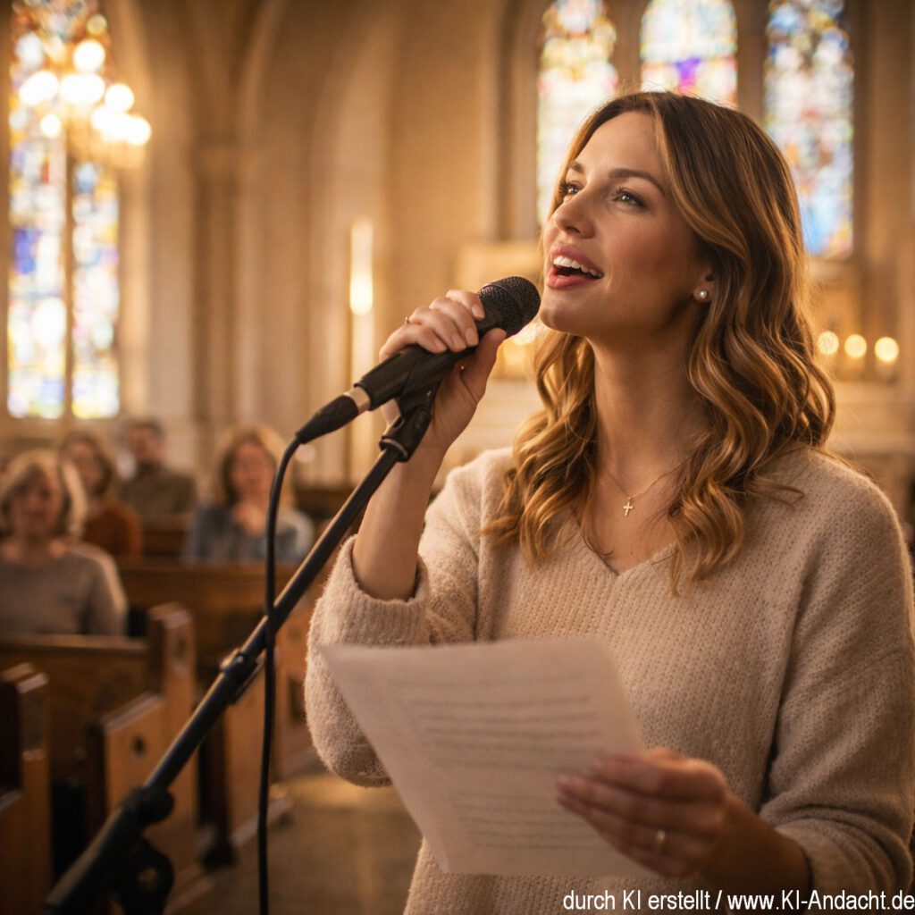 Solosängerin in einer Kirche, prompted by ChatGPT