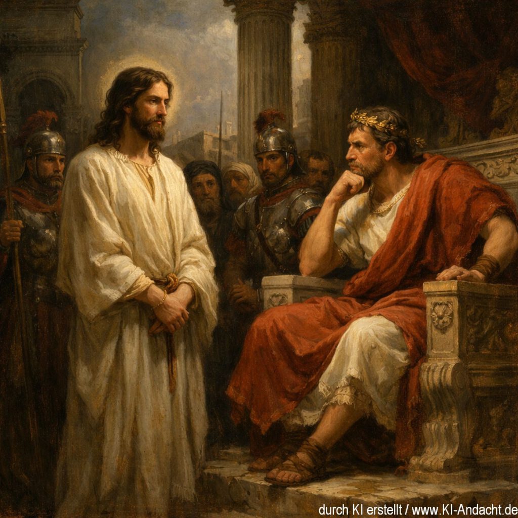 Jesus vor Pontius Pilatus, Sora, prompted by ChatGPT