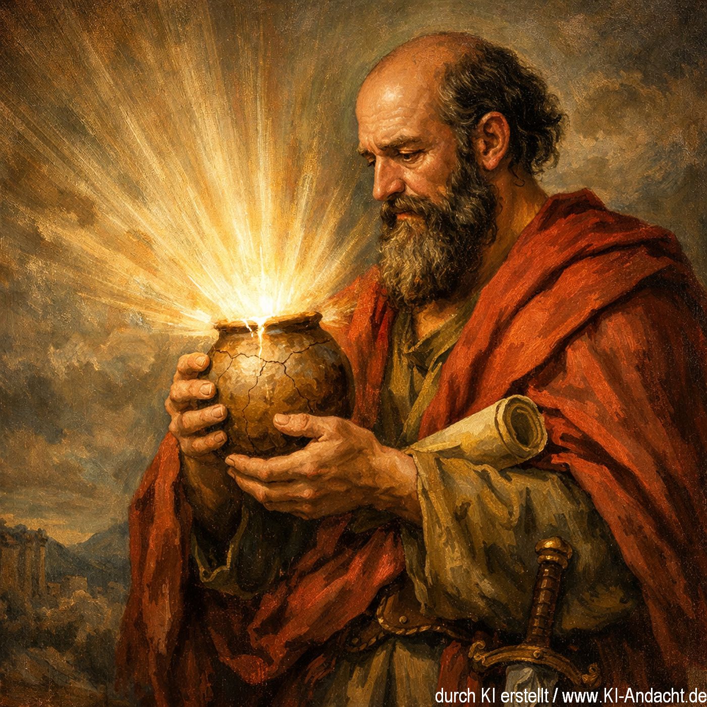 Paulus: "Wir haben aber diesen Schatz in irdenen Gefäßen", Sora, prompted by ChatGPT