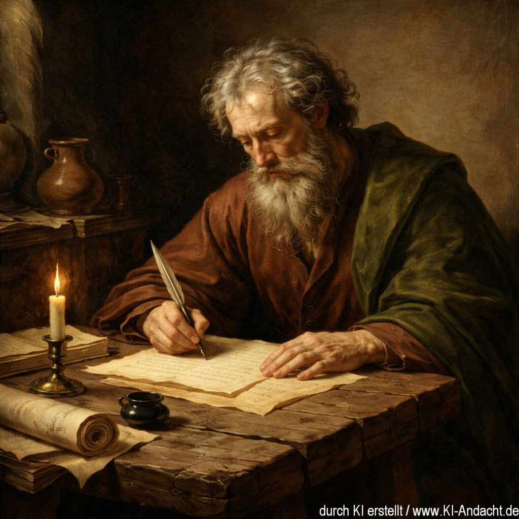 Jakobus schreibt seinen Brief, Sora, prompted by ChatGPT