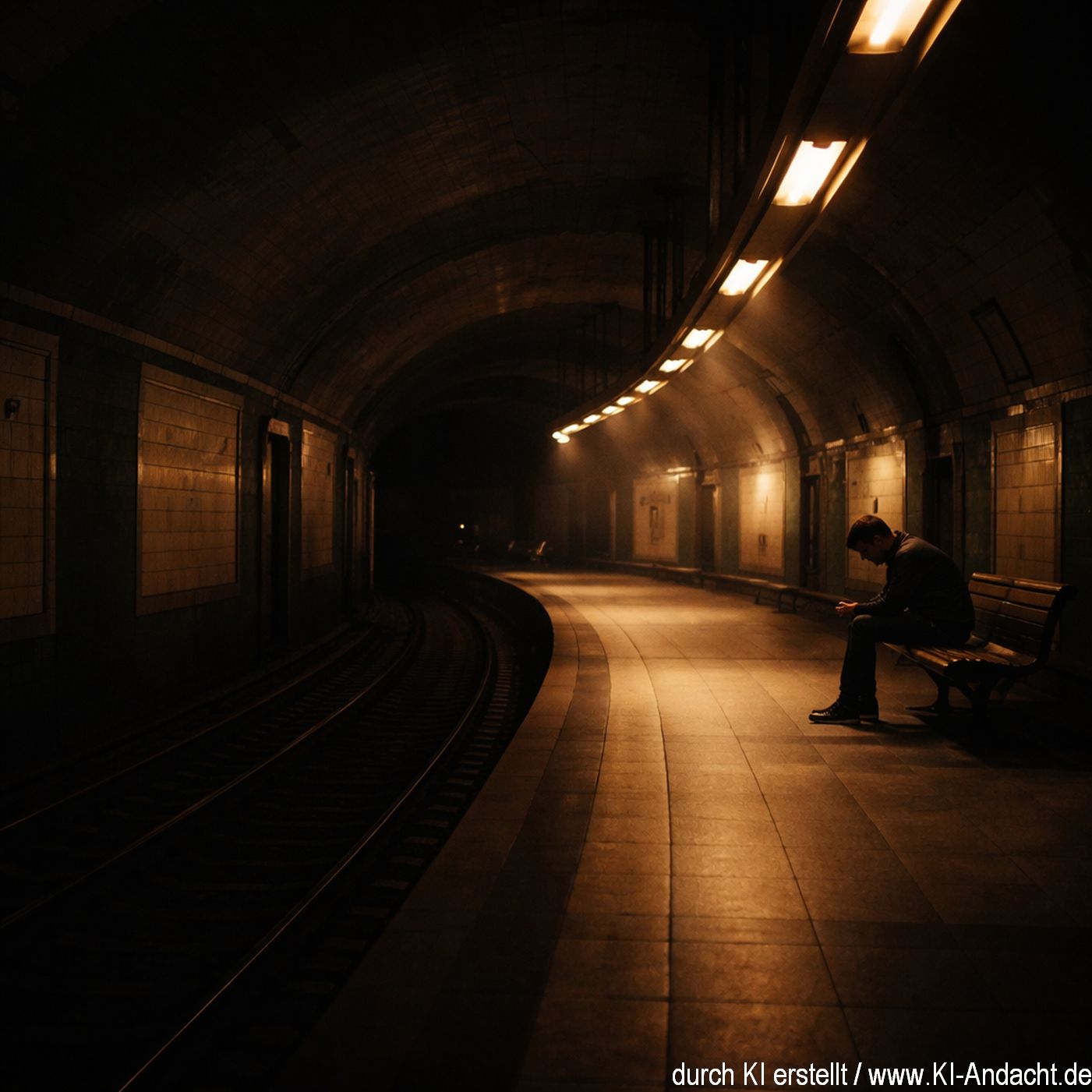 Mann alleine in einer U-Bahnstation, Sora, prompted by ChatGPT