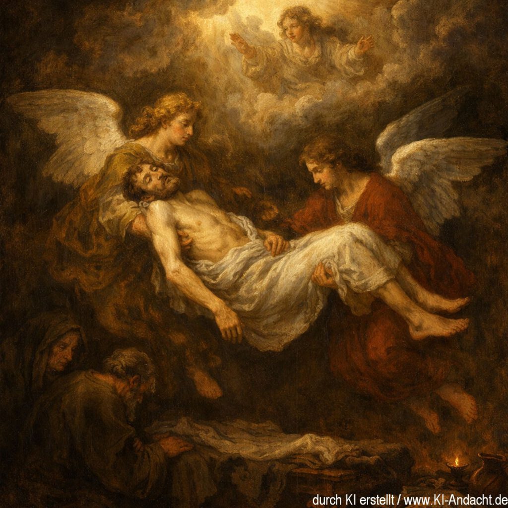 Engel tragen Lazarus, Sora, prompted by ChatGPT