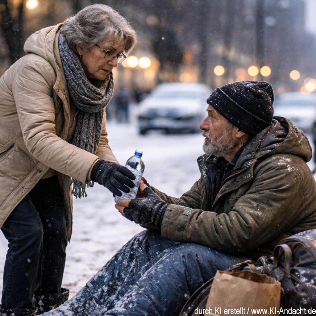 Wasser für einen Obdachlosen, Sora, prompted by ChatGPT