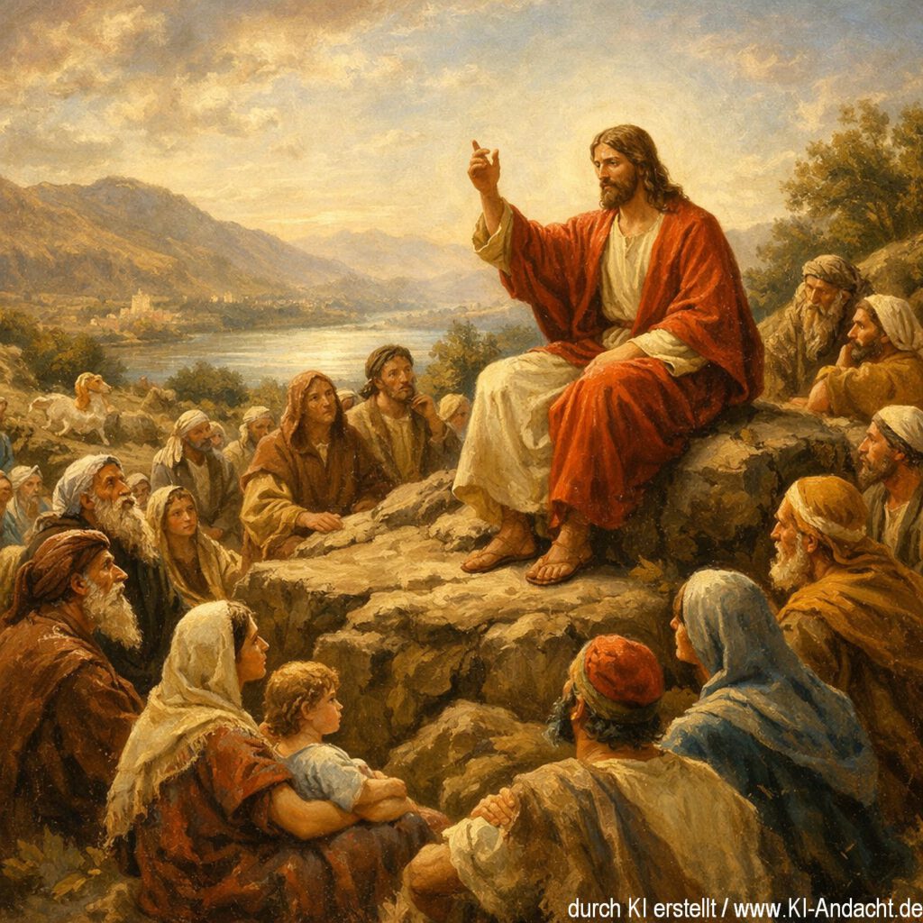 Bergpredigt mit Jesus und Zuhörern, Sora, prompted by ChatGPT