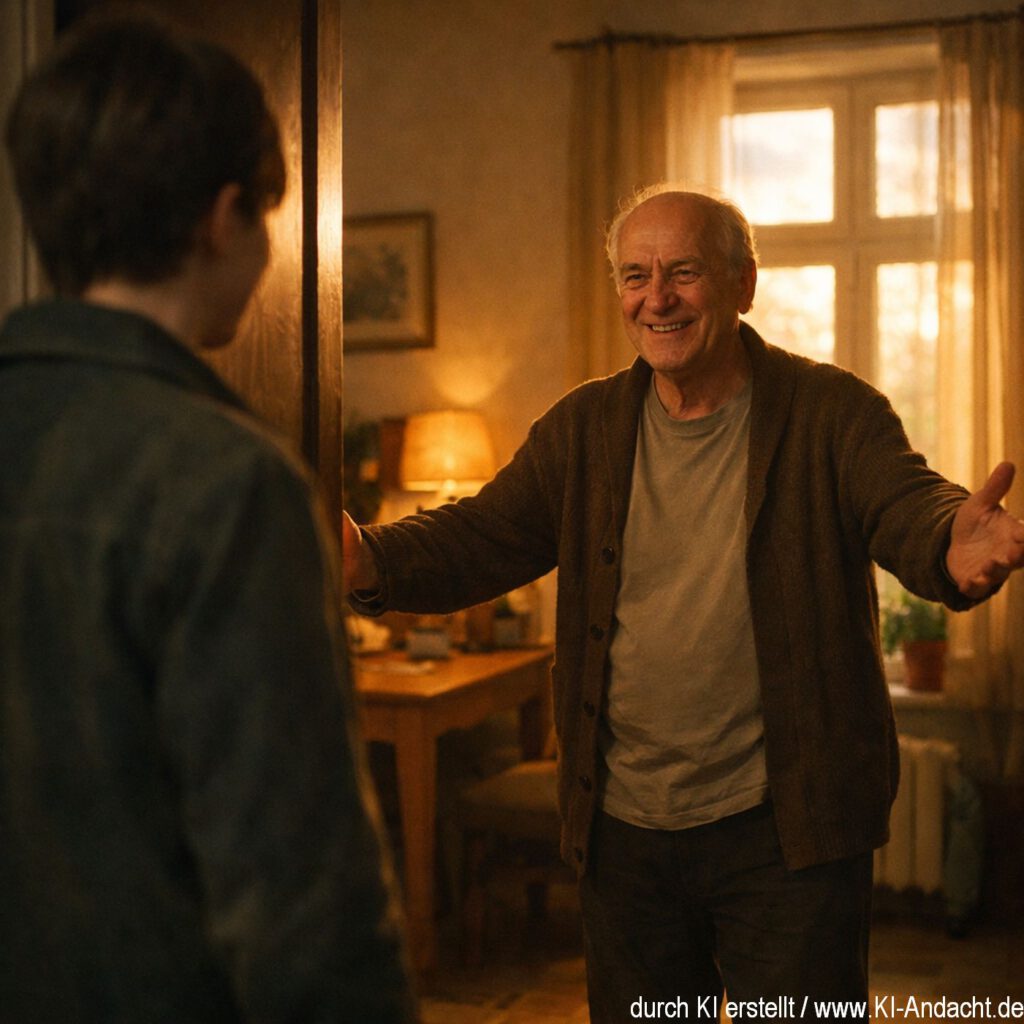 Der Vater freut sich über das Wiedersehen mit seinem Sohn, Sora, prompted by ChatGPT