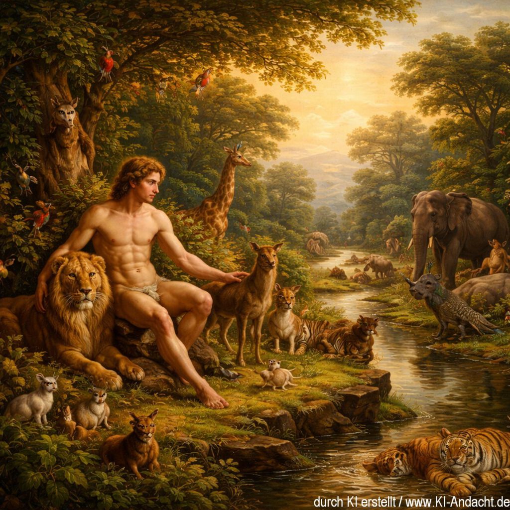Adam im Paradies - der Beginn der Schöpfung, Sora, prompted by ChatGPT