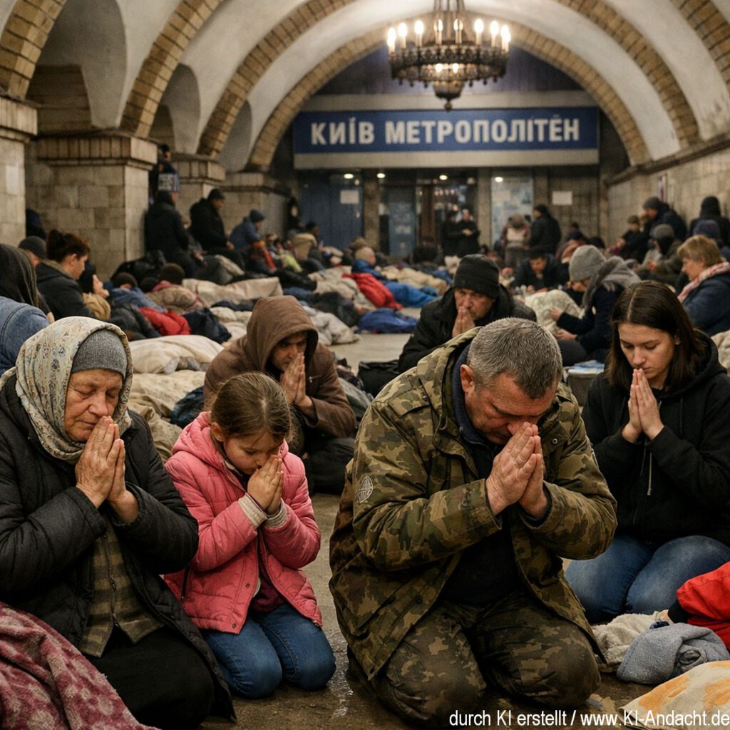 Schutzsuchende in der Kiewer Metro, Sora, prompted by Michael Voß