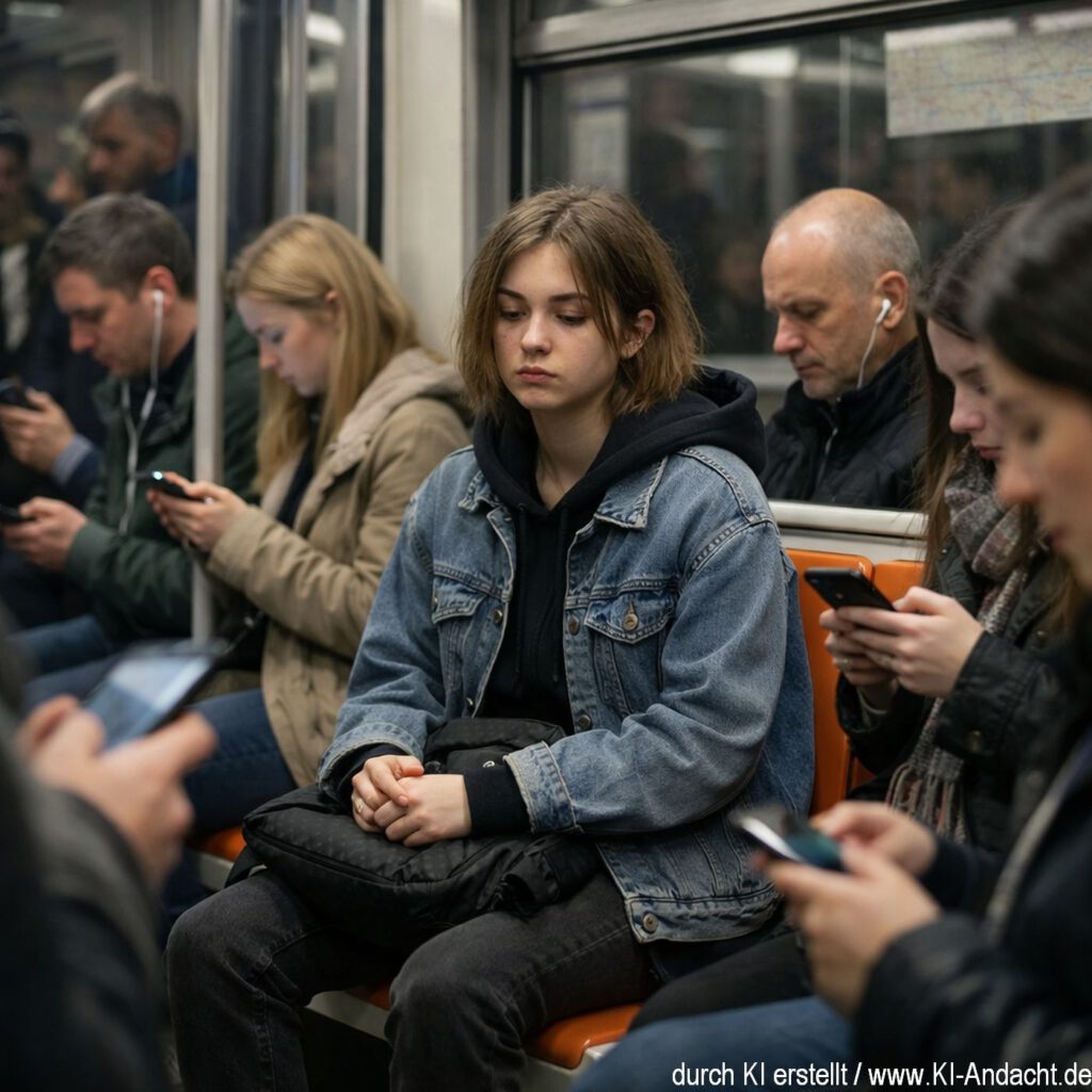 Vollkommen übersehen zwischen Menschen, Sora, prompted by ChatGPT