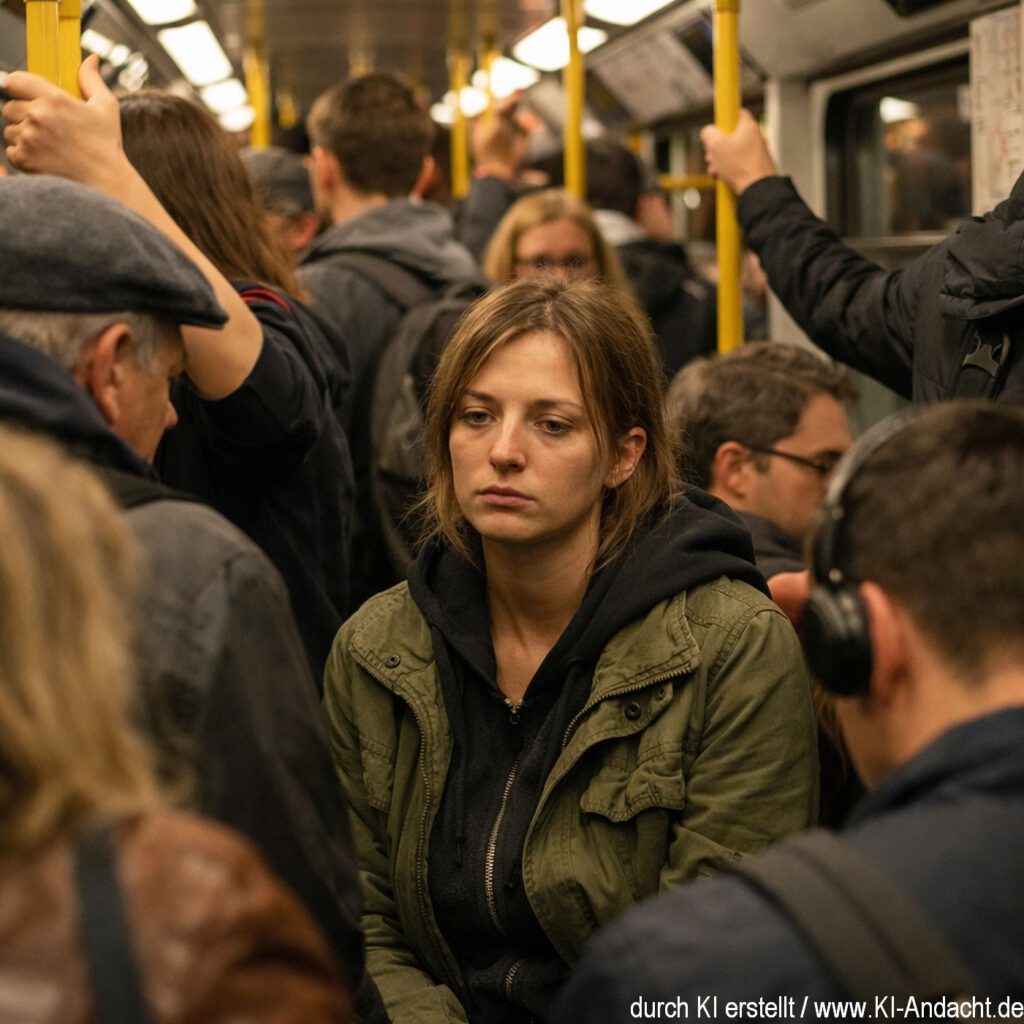 Allein unter vielen Menschen, Sora, prompted by ChatGPT