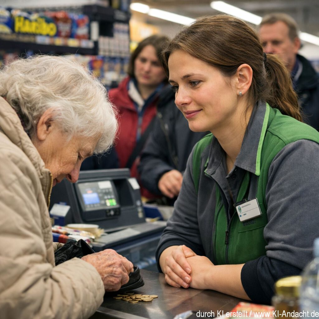 Geduld bei der Zahlung mit Kleingeld, Sora, prompted by ChatGPT