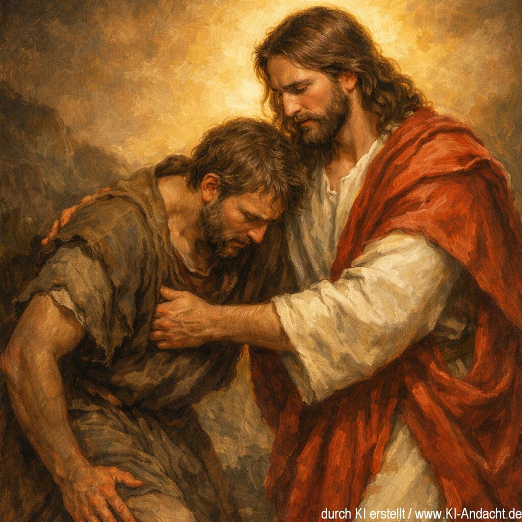 Jesus hilft beim Aufstehen, Sora, prompted by ChatGPT