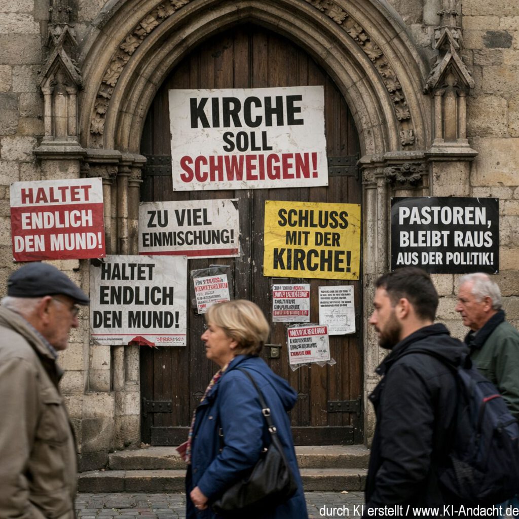 Dies ist ein fiktionales Bild, welches zeigt, was passieren könnte, wenn man der Kirche den Mund verbieten will, Sora, prompted by ChatGPT