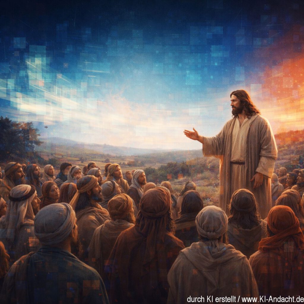 Jesus predigt vor einer Menschenmenge, Sora, prompted by ChatGPT
