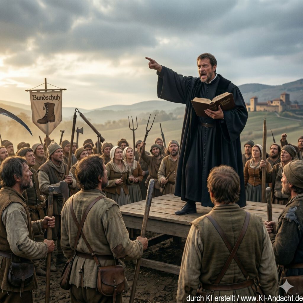 Thomas Müntzer will mit Waffen für die Rechte der Bauer kämpfen, Gemini, prompted by ChatGPT