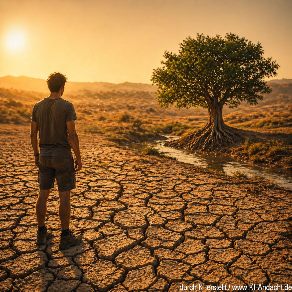 Dürre und ein Baum mit tiefen und langen Wurzeln, ChatGPT