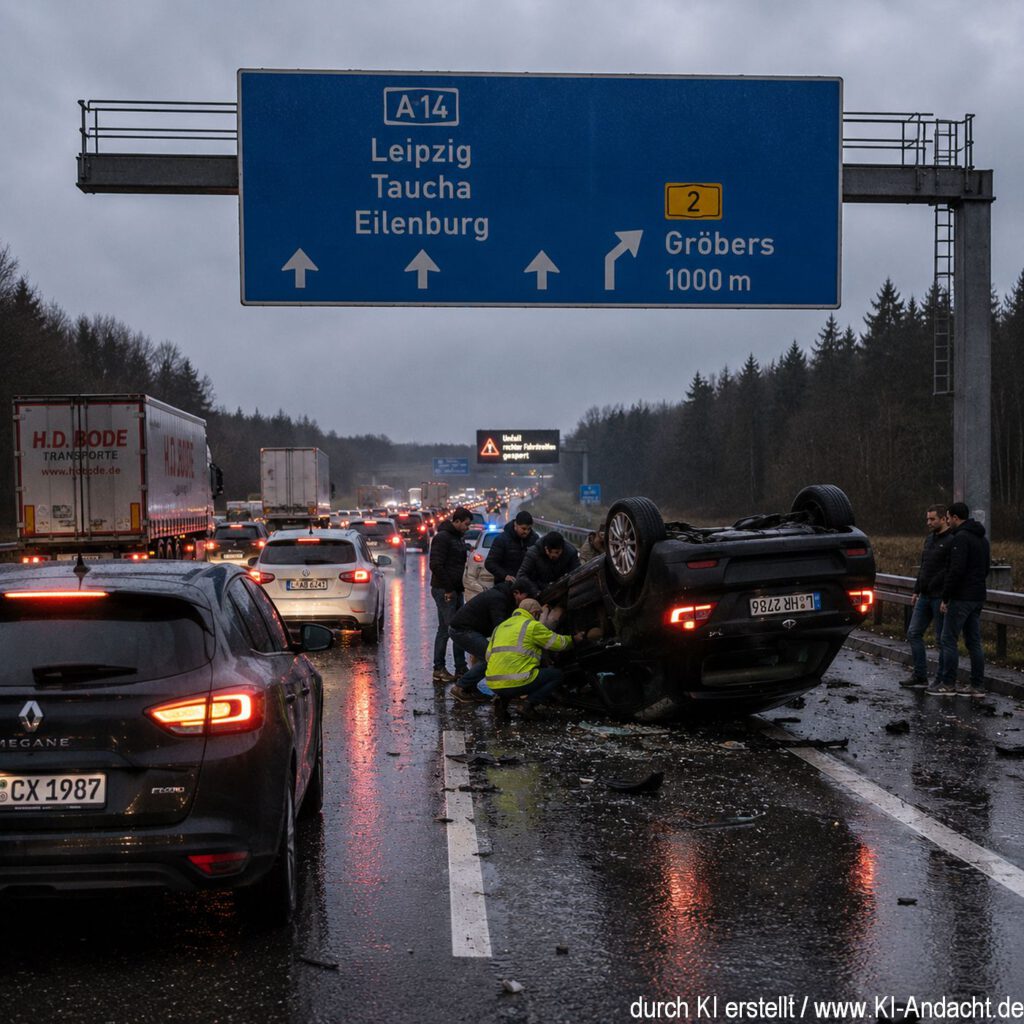 Autobahnunfall bei Regen und Dämmerung, ChatGPT
