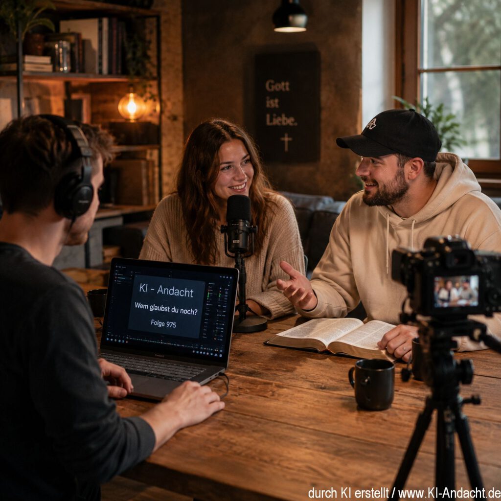 Christliches Podcast-Gespräch in Studioatmosphäre, ChatGPT