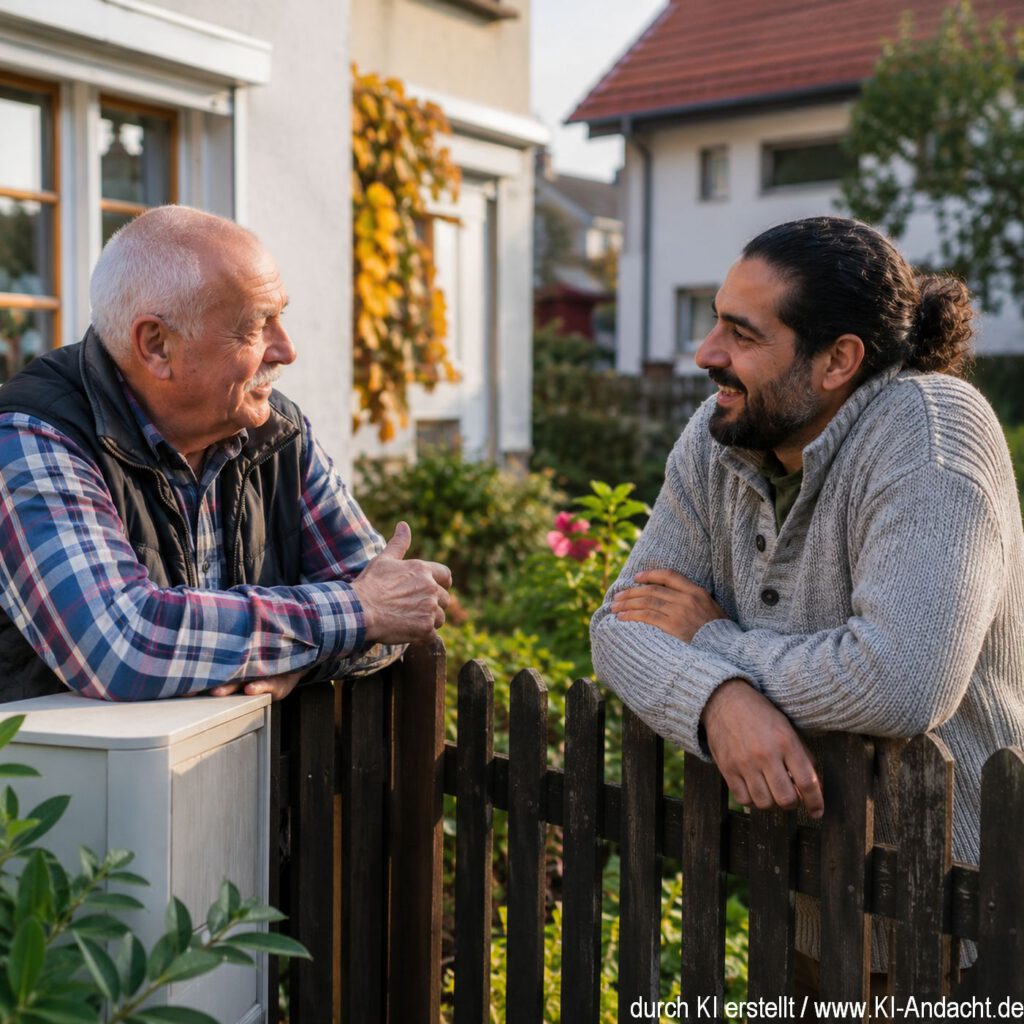 Zwei Nachbarn am Gartenzaun, ChatGPT