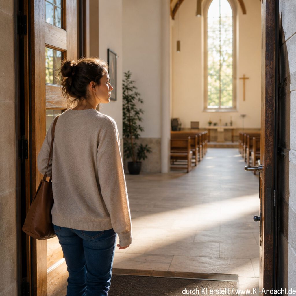 Das erste Mal in einer Kirche - die Tür steht offen, ChatGPT