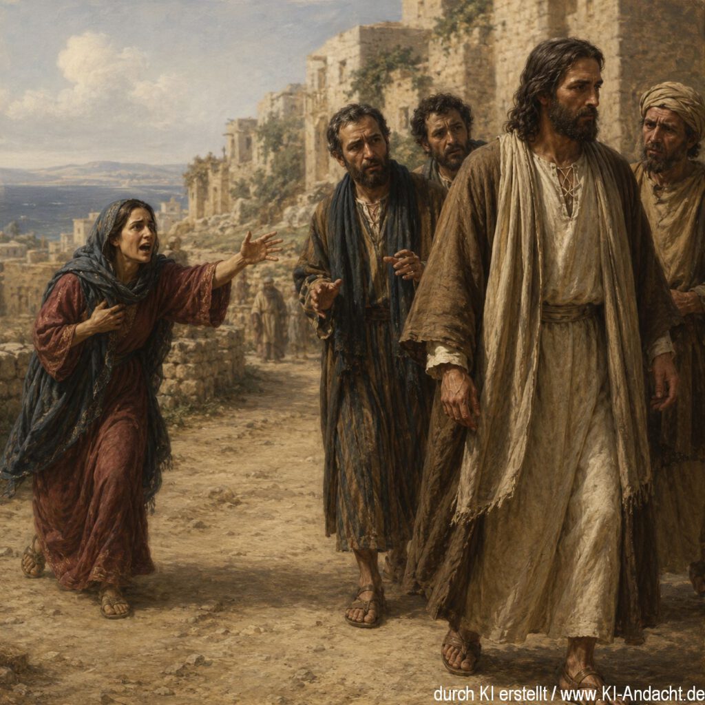 Eine kanaanäische Frau ruft Jesus aus eindringlich hinterher, ChatGPT