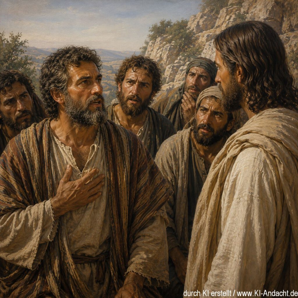 Petrus antwortet Jesus mit sichtbarer innerer Überzeugung, ChatGPT