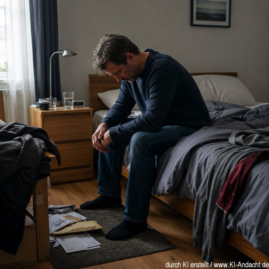 Ein erschöpfter Mann kommt morgens nicht aus dem Bett, ChatGPT