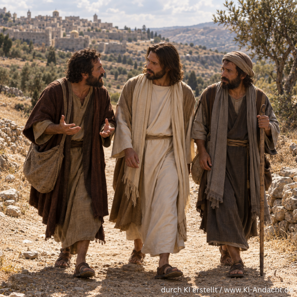 Zwei enttäuschte Jünger erkennen Jesus zunächst nicht, ChatGPT
