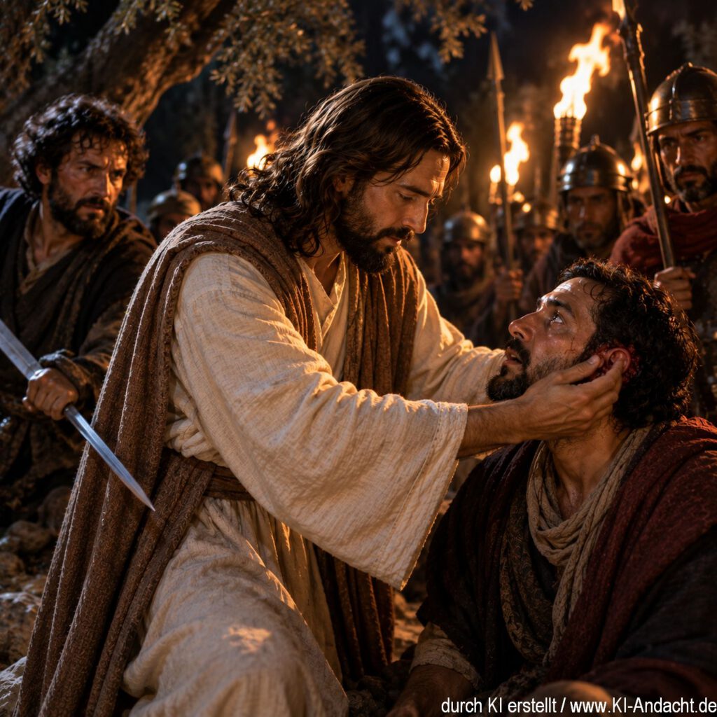 Jesus kümmert sich um einen verletzten Verfolger, ChatGPT
