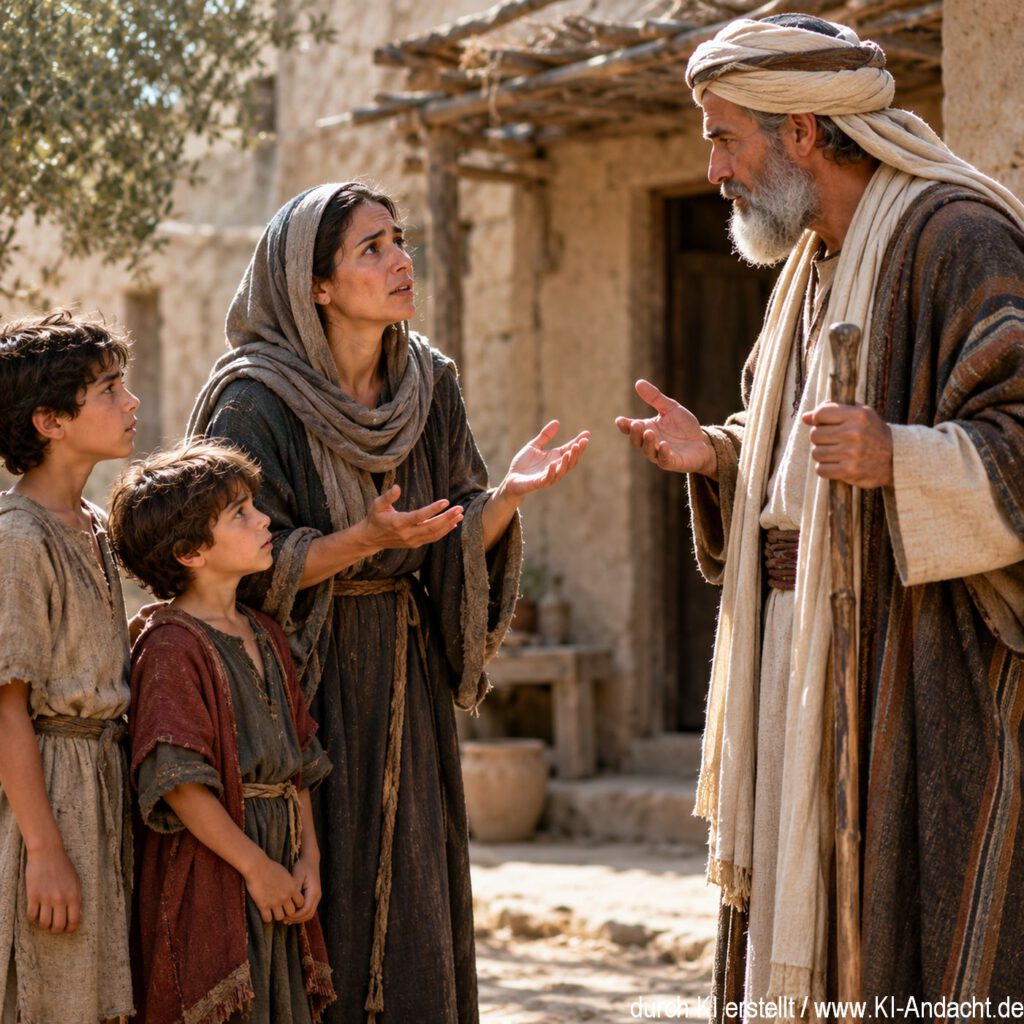 Prophet Elisa spricht mit einer Witwe